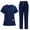 Dark Blue #026, variant on Mohiass Scrub Sets for Woman Drawstring V Neckline Medical Nursing Uniform Soft Stretch Scrubs Top and Jogger Pants with Pockets Black S