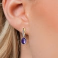 thumbnail image 3 of Gem Stone King 2.47 Ct Oval Checkerboard 8x6mm Purple Amethyst 925 Silver and 10K Yellow Gold Lab Grown Diamond Dangle Earrings, 3 of 6
