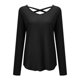 thumbnail image 4 of Blusa de manga larga con espalda abierta cruzada para mujer Blusa de manga larga con dobladillo irregular de color sólido Pompotops  gfhjh17878, 4 of 6
