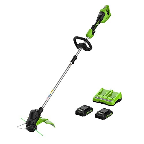 Greenworks 2 x 24V (48V) Taille-Bordures Sans Fil de 15 Pouces, Batteries USB (2) 24V 2,0 Ah et Chargeur à Double Port 4,0 Ah Inclus [125+ Outils Compatibles]