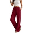 thumbnail image 6 of larppty Women's Cotton Linen Drawstring High Waisted Pants Casual Loose Fit Wide Leg Trousers（Wine， XXL）, 6 of 9