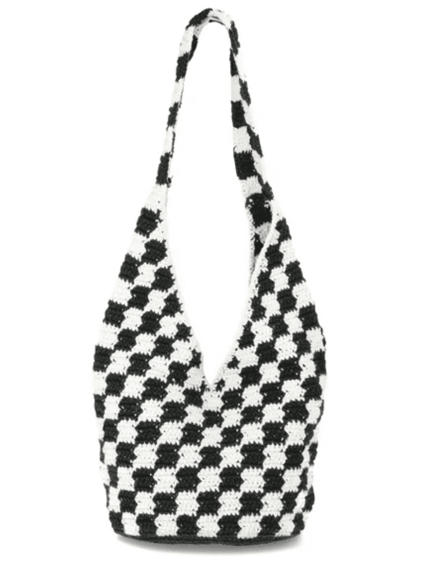 No Boundaries Festival Crochet Hobo Bag, Black/White Checker Cherries, Women's