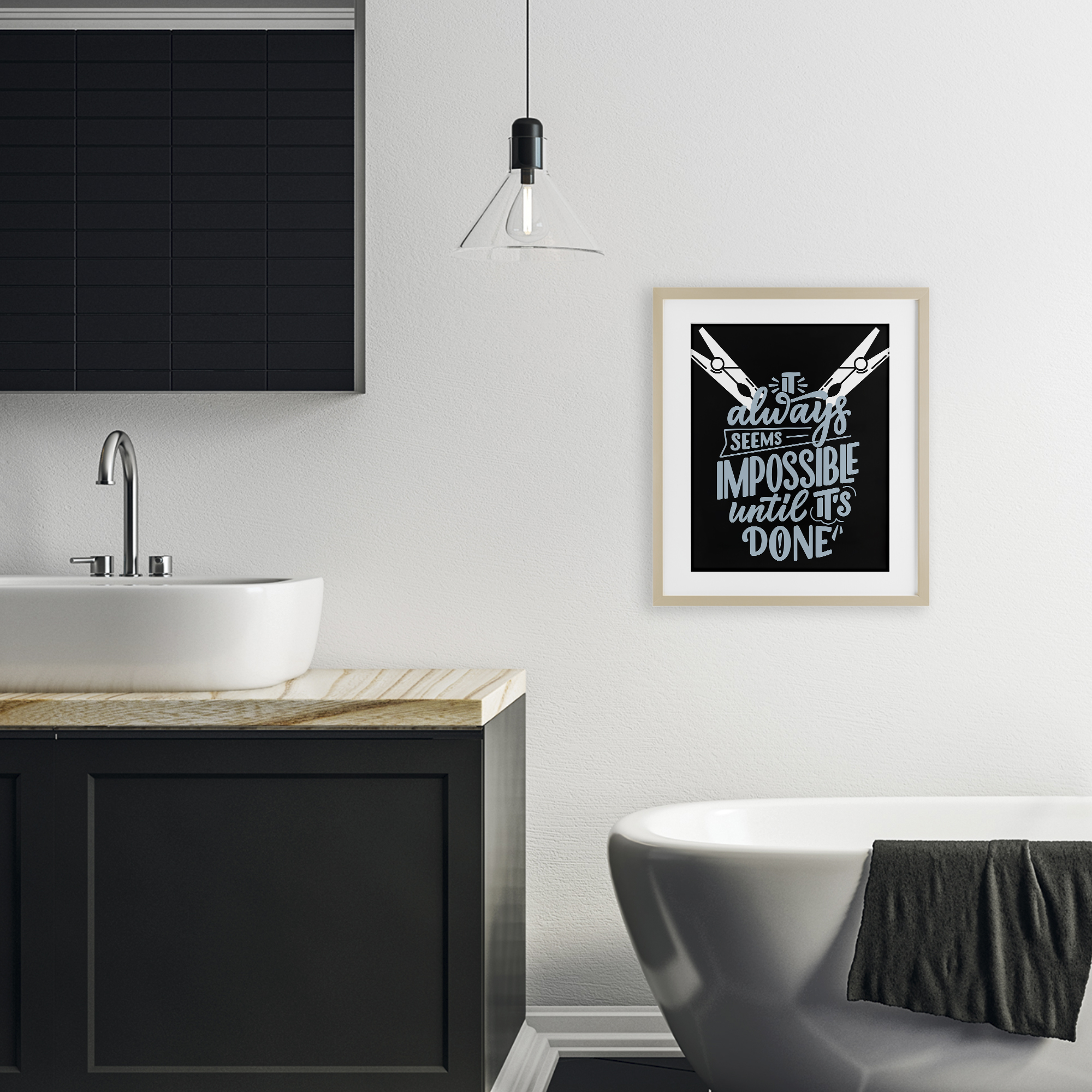 Impossible Until It's Done Birch Framed Print Under Glass, design by Jesse Keith