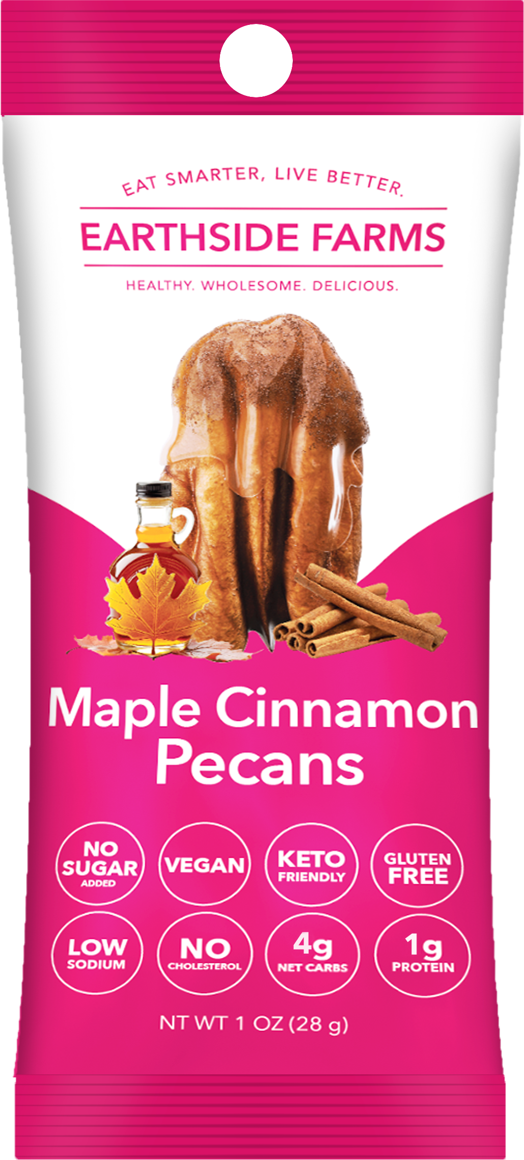 Earthside Farms Maple Cinnamon Pecans, Healthy Snacks Food, Vegan, Gluten-Free, Low Carb, Low Calorie Snacks, Keto-friendly - 1 Ounce Pack of 18