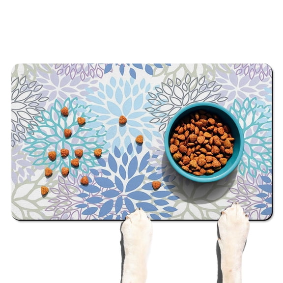 Boho Retro Floral Pet Feeding Mat-Abstract Art Pattern Absorbent Pet Placemat for Food and Water Bowl, with Waterproof Rubber Backing, Quick Dry Water Dispenser Mat for Dog and Cat (12"x20")