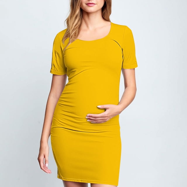 Robe Mi-Mollet pour Femme, Jupe de Maternité Plissée Imprimée à la Mode, Manches Courtes, Col Rond