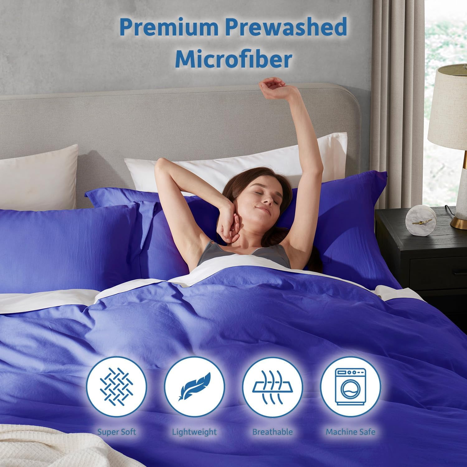 LammaLoe Duvet Cover Queen Size, Soft Prewashed 3-Piece Duvet Cover Bedding Set with Pillow Shams, Royal Blue