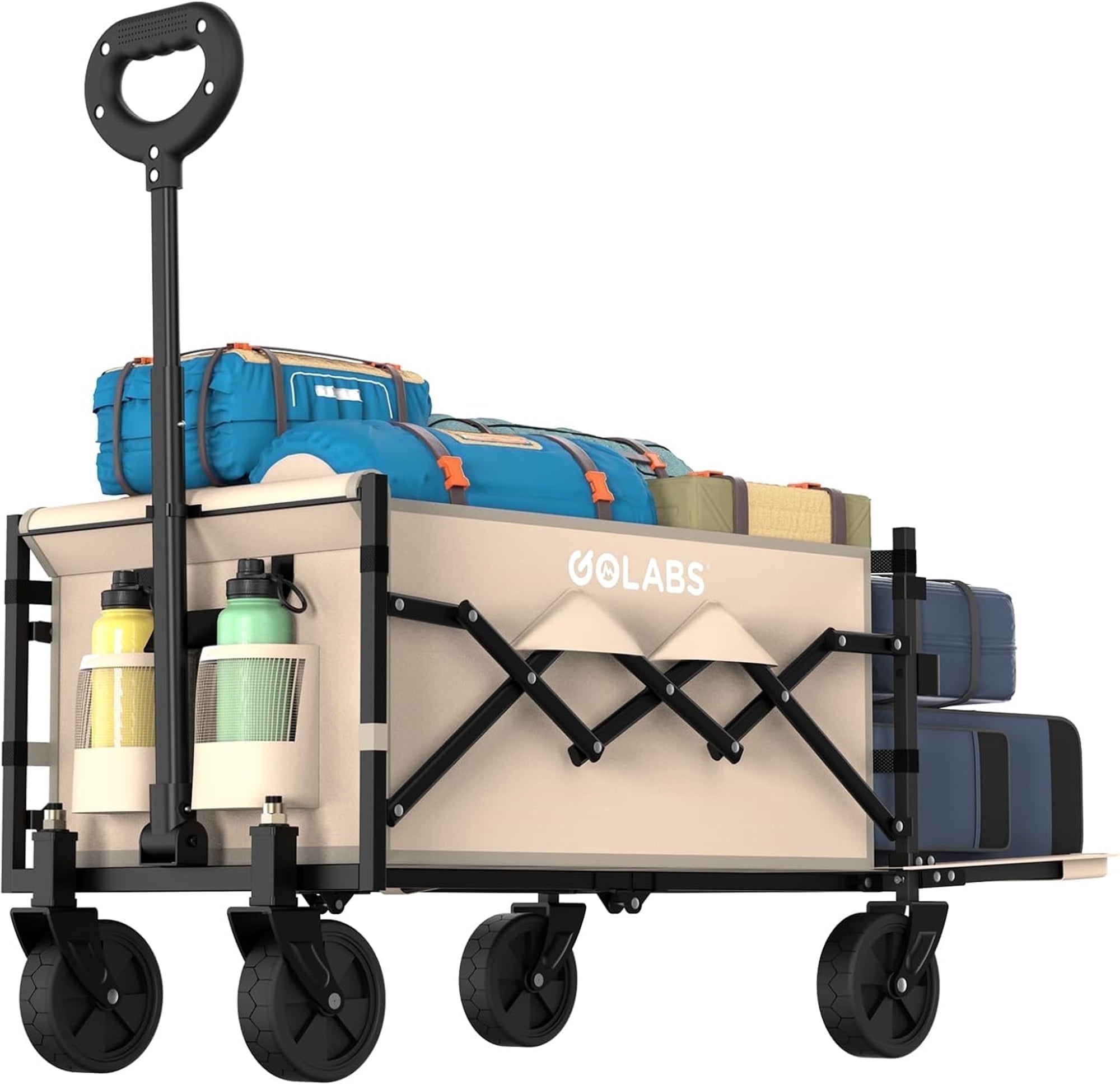 GOLABS Collapsible Folding Wagon Cart, 100L Storage & 350LB Capacity Garden Wagons for Camping & Beach