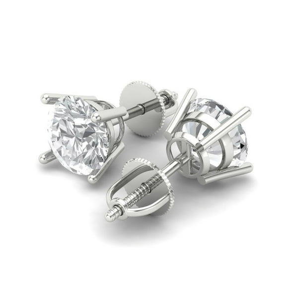 4 Ct Round Cut Studs Clear Moissanite 14K White Solid Solid Gold Everyday Dainty Earrings Screw Back