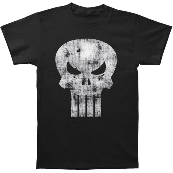 Punisher Men's Distressed White Logo Slim Fit T-shirt Small Black