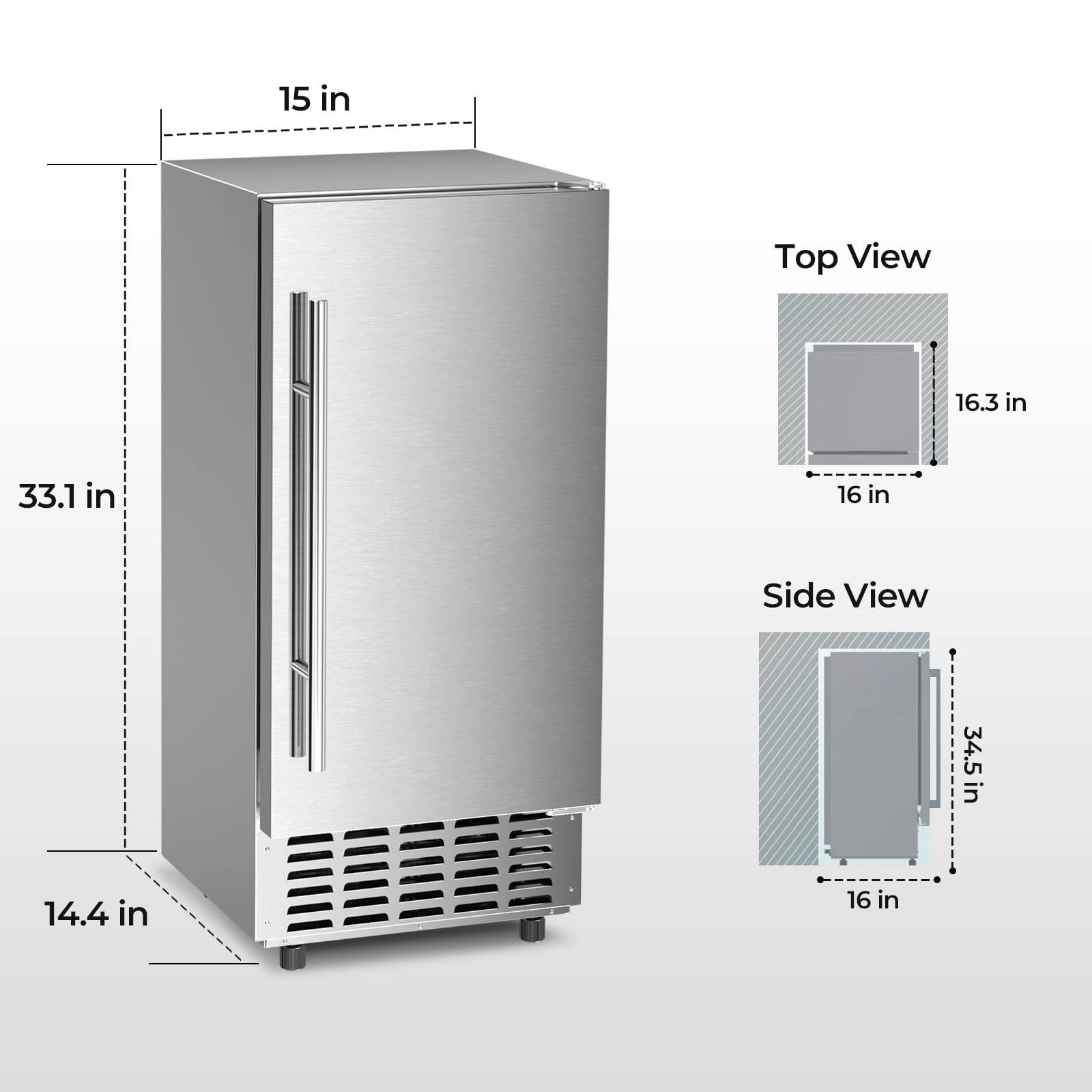 WAA Nugget Ice Maker Machine, Under Counter Ice Machine,Stainless Steel Built-in Freestanding Ice Maker,66Lbs/Day,LCD Panel/Self-Clean/24H Timer,for Home Kitchen Office Bar Party