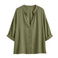 thumbnail image 7 of Only Moment Lightweight Soft Casual Shirts for Women 3/4 Sleeve V Neck Linen Casual Loose Long Sleeve Solid Lapel Long Blouses Tops with Pockets Green,M, 7 of 7