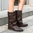 thumbnail image 6 of Vibrex Women Slouchy Mid Calf Boots Casual Pointed Toe Pull On Boots Fold Over Metal Buckle Comfortable Boots Low Heeled Fall Winter Fashion Boots, 6 of 9