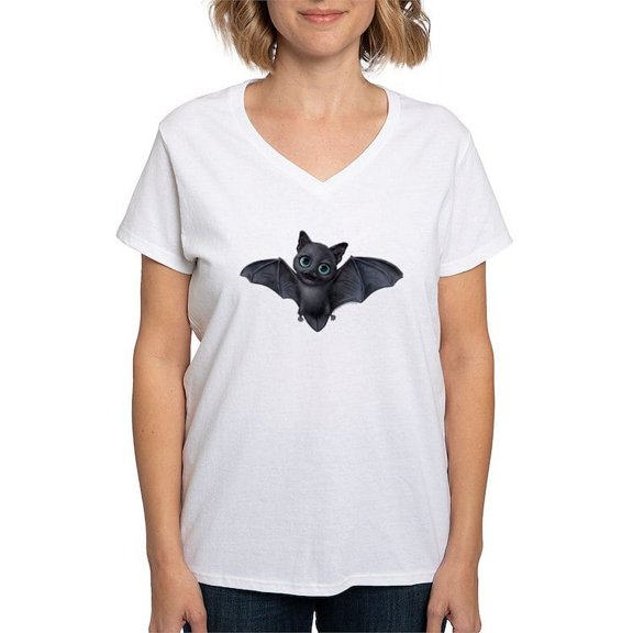 CafePress - PD Moreno's Halloween Bat Women's V Neck T Shirt - Womens Cotton V-Neck T-shirt