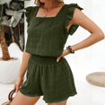thumbnail image 2 of Aellinatey Womens 2 Piece Set Plain Square Neck Ruffle Sleeve Top Short Sets For Women, 2 of 10