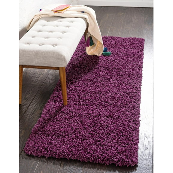 Rugs.com Solid Shag Collection Rug – 6 Ft Runner Eggplant Purple Shag Rug Perfect For Hallways, Entryways