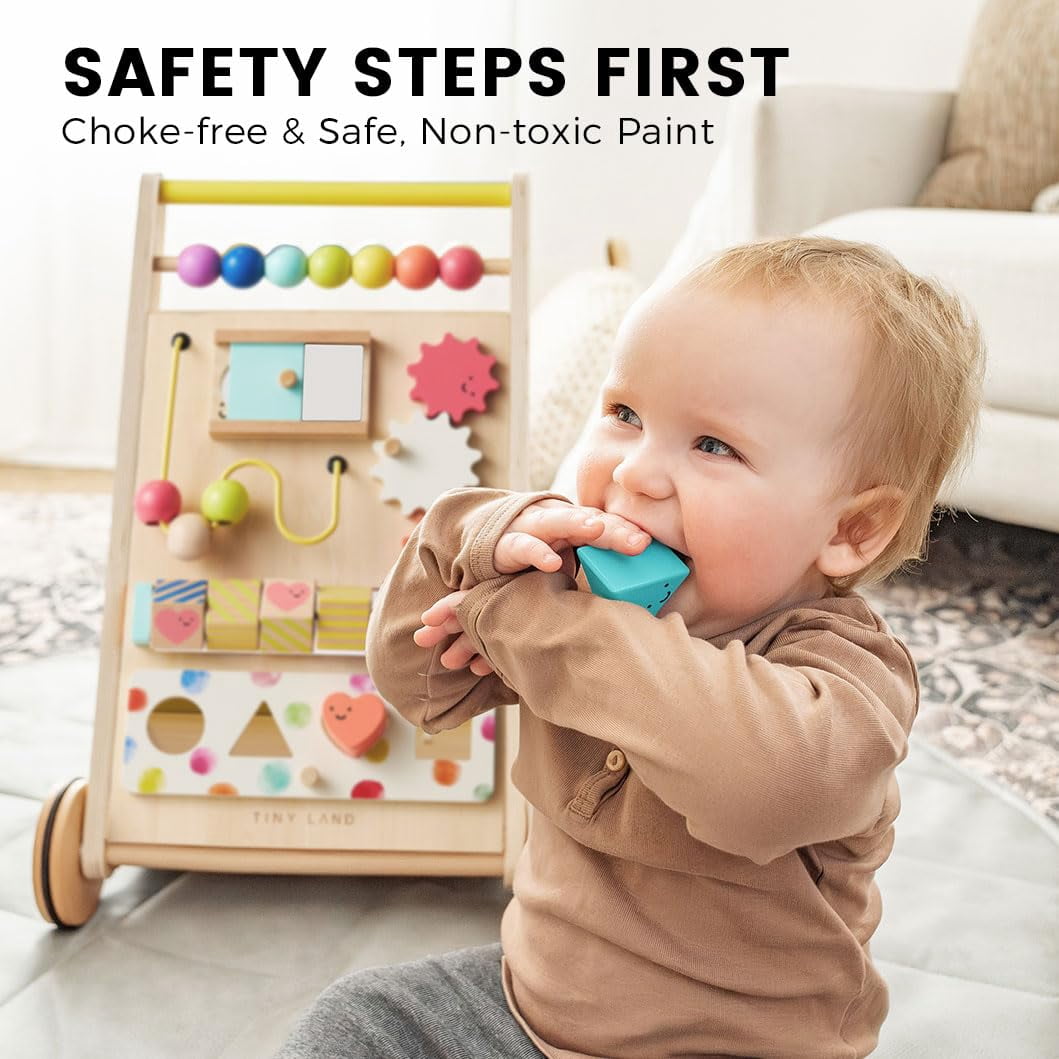 Tiny Land Wooden Baby Walker, Adjustable Speed Baby Push Walker for Boys and Girls, Montessori Activity Center Push Toy for Kids Development