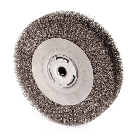 Weiler Wide-Face Crimped Wire Wheel, 8 in Dia. x 1 1/2 in W, 0.0147 in Steel, 4,500 rpm