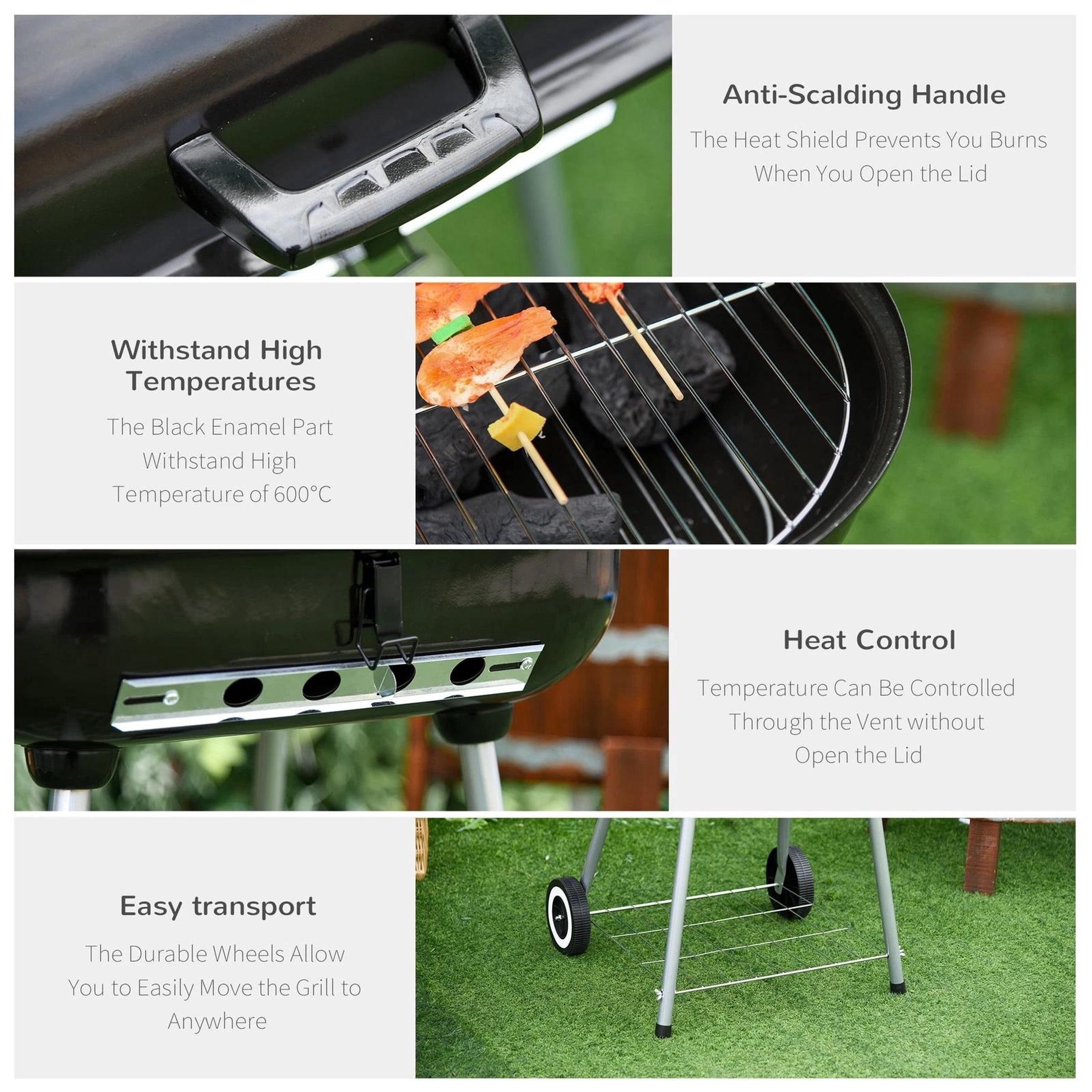22 inch Portable BBQ Charcoal Steel Grill Camping Backyard Cooking w/Wheels