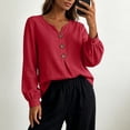 thumbnail image 2 of Edvintorg Womens Tops Trendy Long Sleeve V Neck Loose Casual Lightweight Pullover Top with Button Womens Clothing Red M, 2 of 7