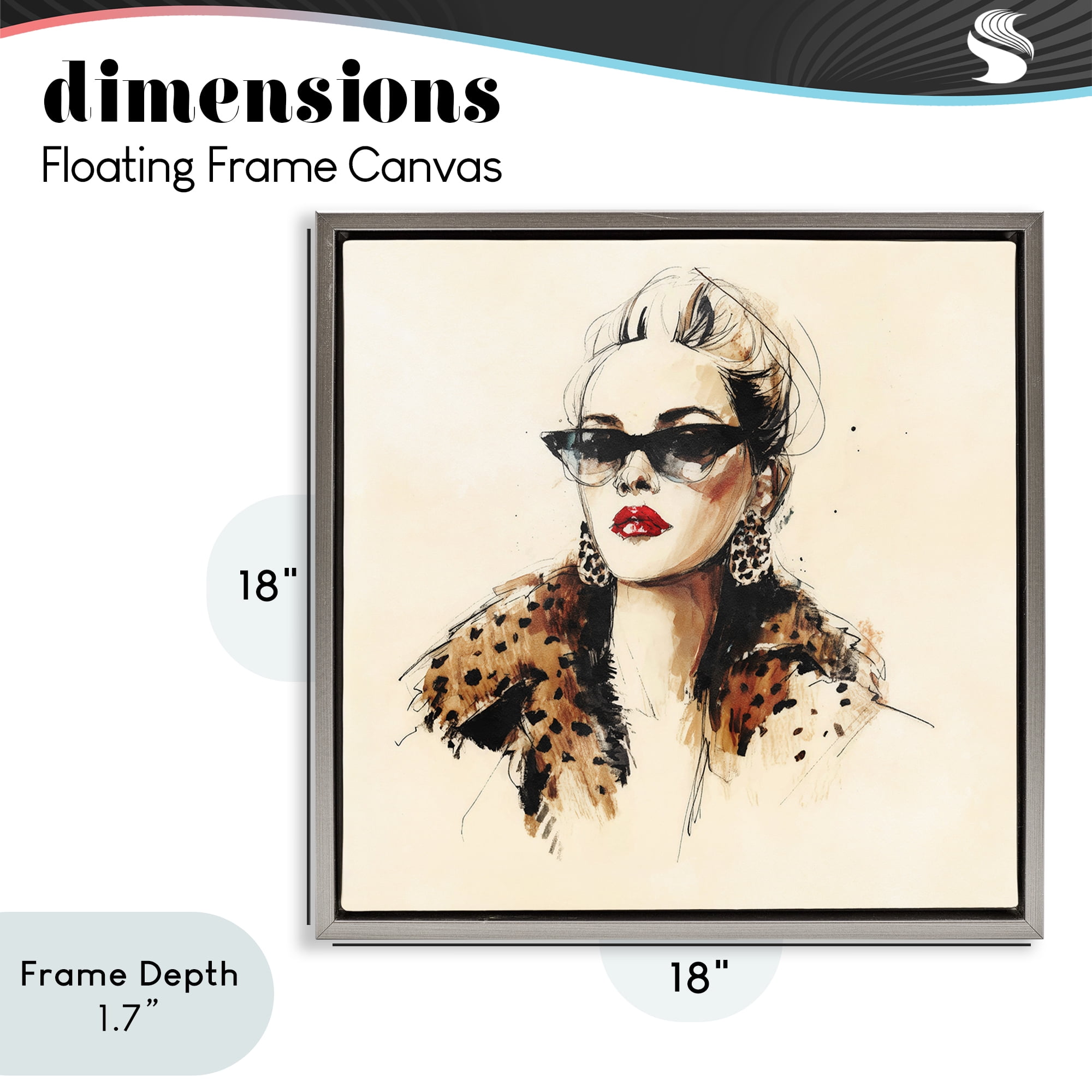 Stupell Industries Glam Leopard Sonata Portrait Gray Framed Floater Canvas Wall Art, design by Svetlana Aleynikova