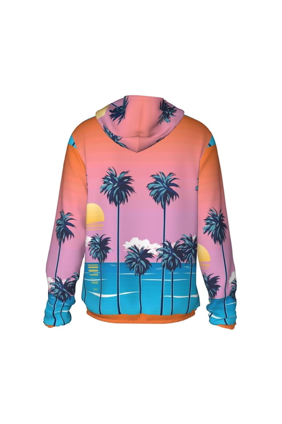 Beach with Palm Trees Print Women Men Sun Protection UPF 50+ Jackets Zip Up Long Sleeve Hoodie Hiking Lightweight with Pockets