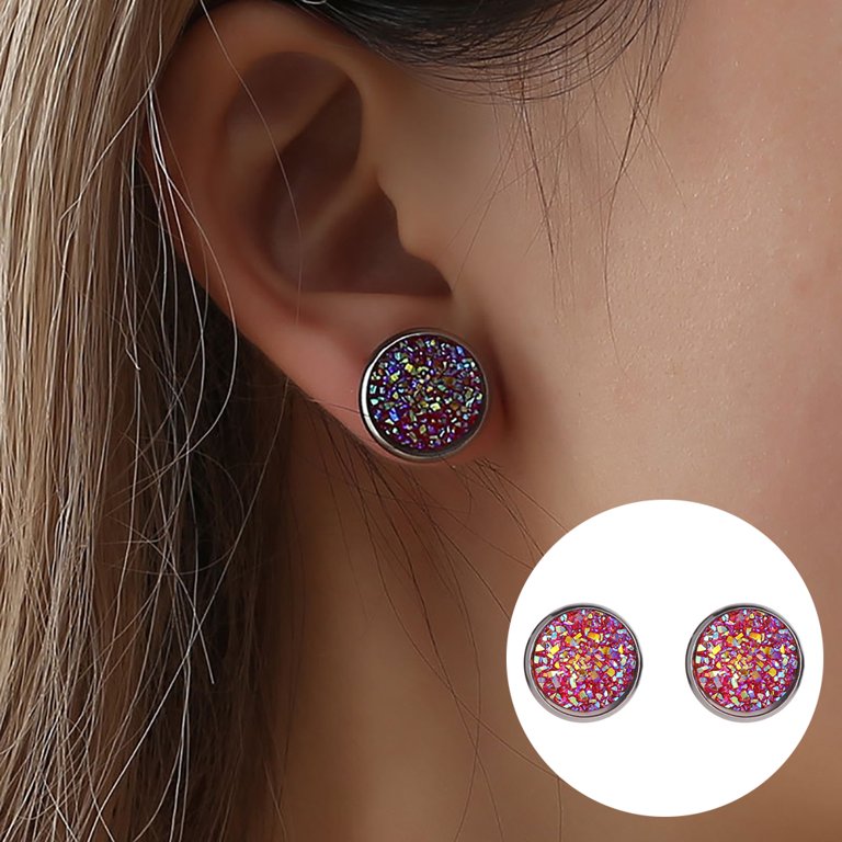 G23 Titanium Earrings Studs, Hypoallergenic Stud Earrings for Women Girls  Men Sensitive Ears,Cubic Zirconia Earrings Round Bright/Princess-Cut