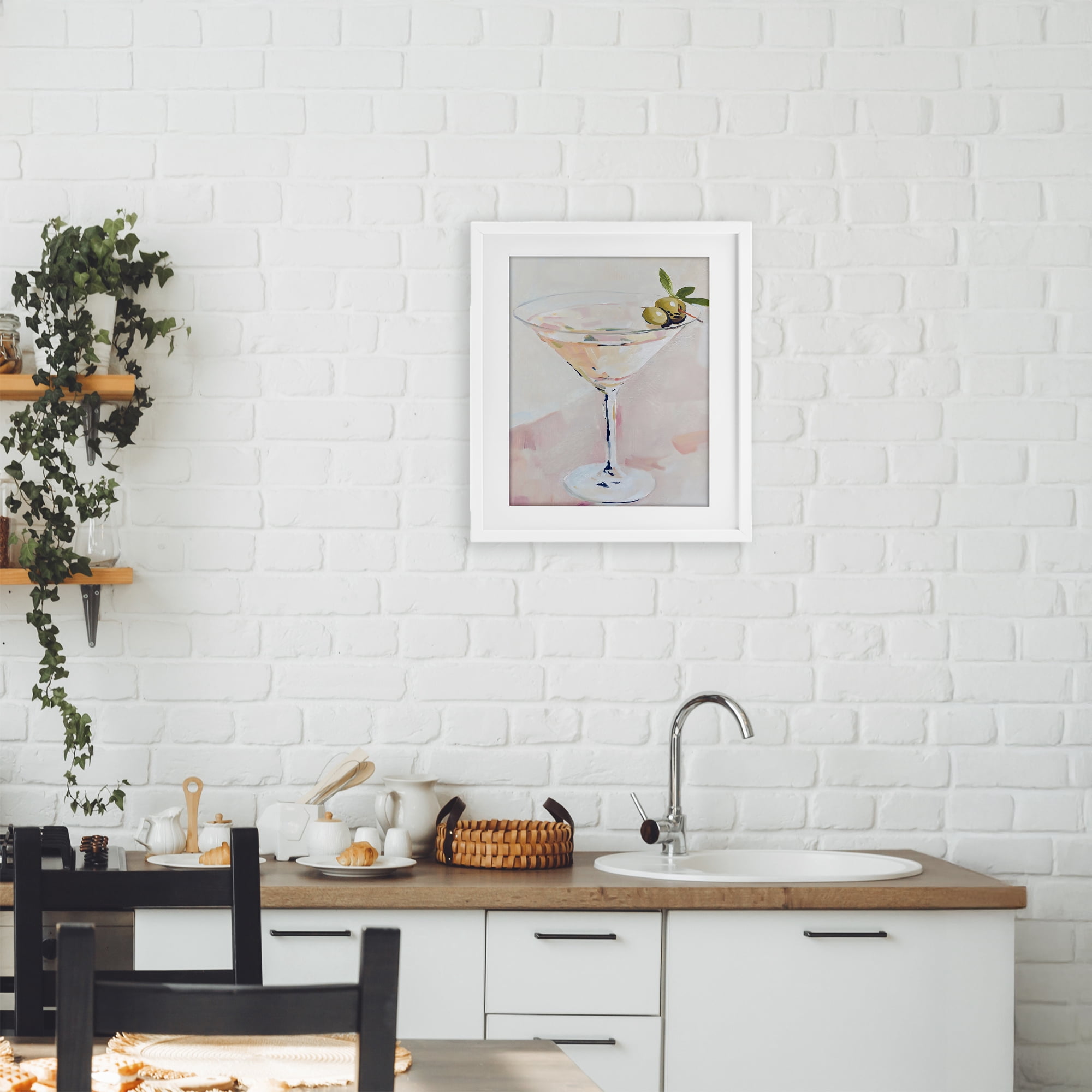 Stupell Industries Pastel Martini with Olive Garnish White Framed Print Under Glass, design by The Prints Vibe