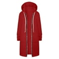 thumbnail image 3 of Women Casual Zip up Polyester Hoodies, Long Hoodie Tunic Jackets Long Sleeve Sweater Dress with Side Pockets Red XL, 3 of 7