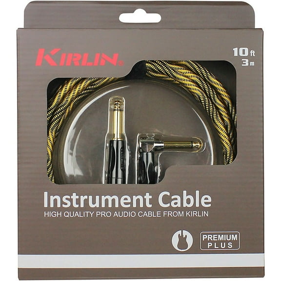 Kirlin IWB Black/Gold Woven Instrument Cable 1/4" Straight to Right Angle 10 ft.