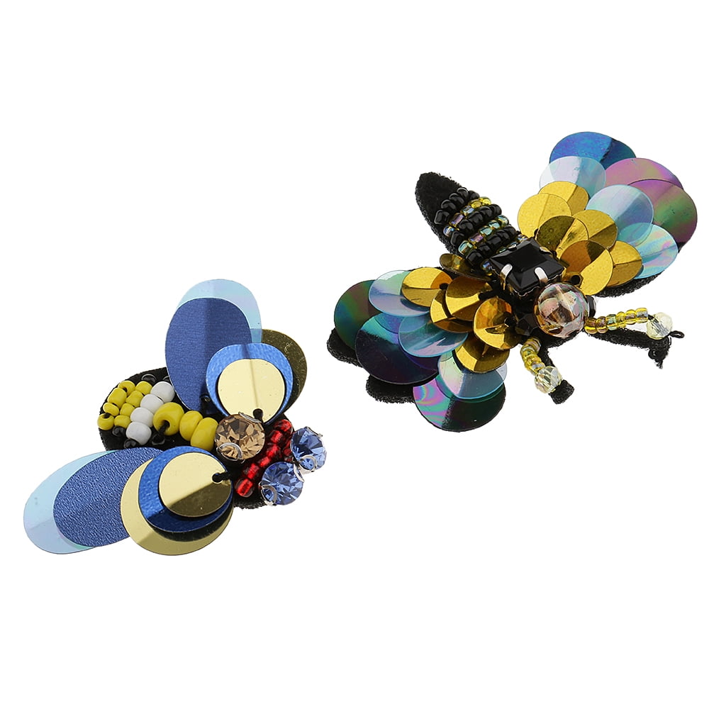 7Pcs Bee Dragonfly Sequins Patches Embroidered Sew on Fabric Applique Badges 7Pcs Bee Dragonfly Sequins Patches Embroidered Sew on Fabric Applique Badges