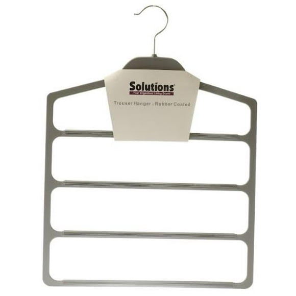 Solutions Votre Magasin Organisé - Cintre à Pantalons 4 Niveaux Revêtu de Caoutchouc - Économiseur d'Espace - Antidérapant - Pantalons Sérrés - Gris - Lot de 1
