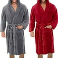 thumbnail image 4 of PENGXIANG Solid Color Belt Flannel Bath Robe Hooded Pockets Warm Men Nightgown Home Clothes Black M, 4 of 13