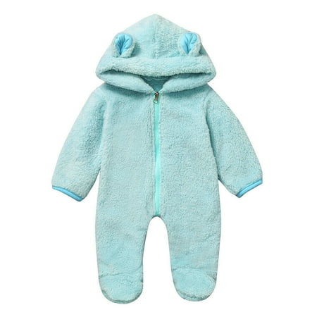 

Newborn Baby Boys Girls Winter Fleece Jumpsuit Hooded Romper Warm Coat Outwear