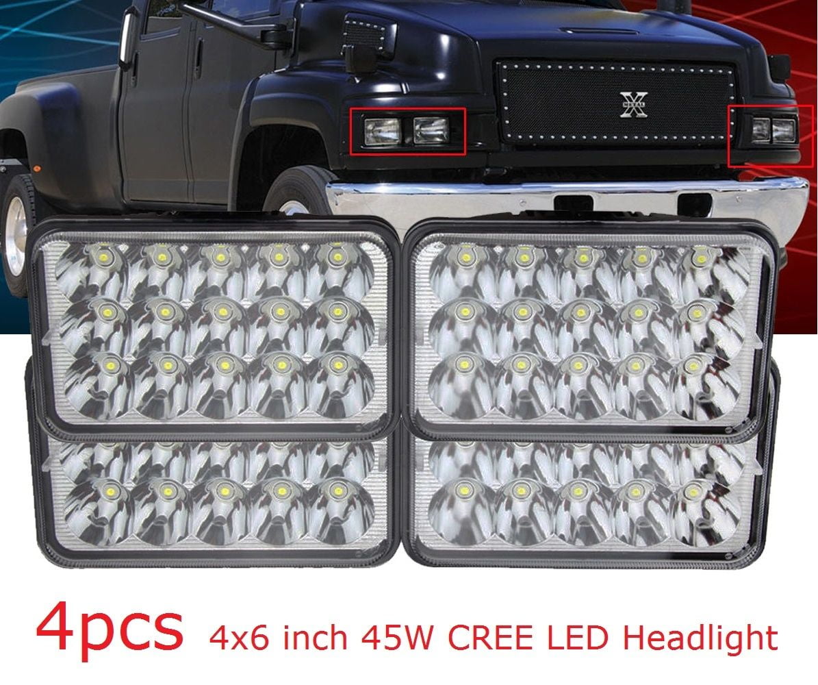 60W 4x6" Inch Cree Hi/Lo DRL LED Headlights for GMC C4500 Chevrolet C5500 Kodiak 