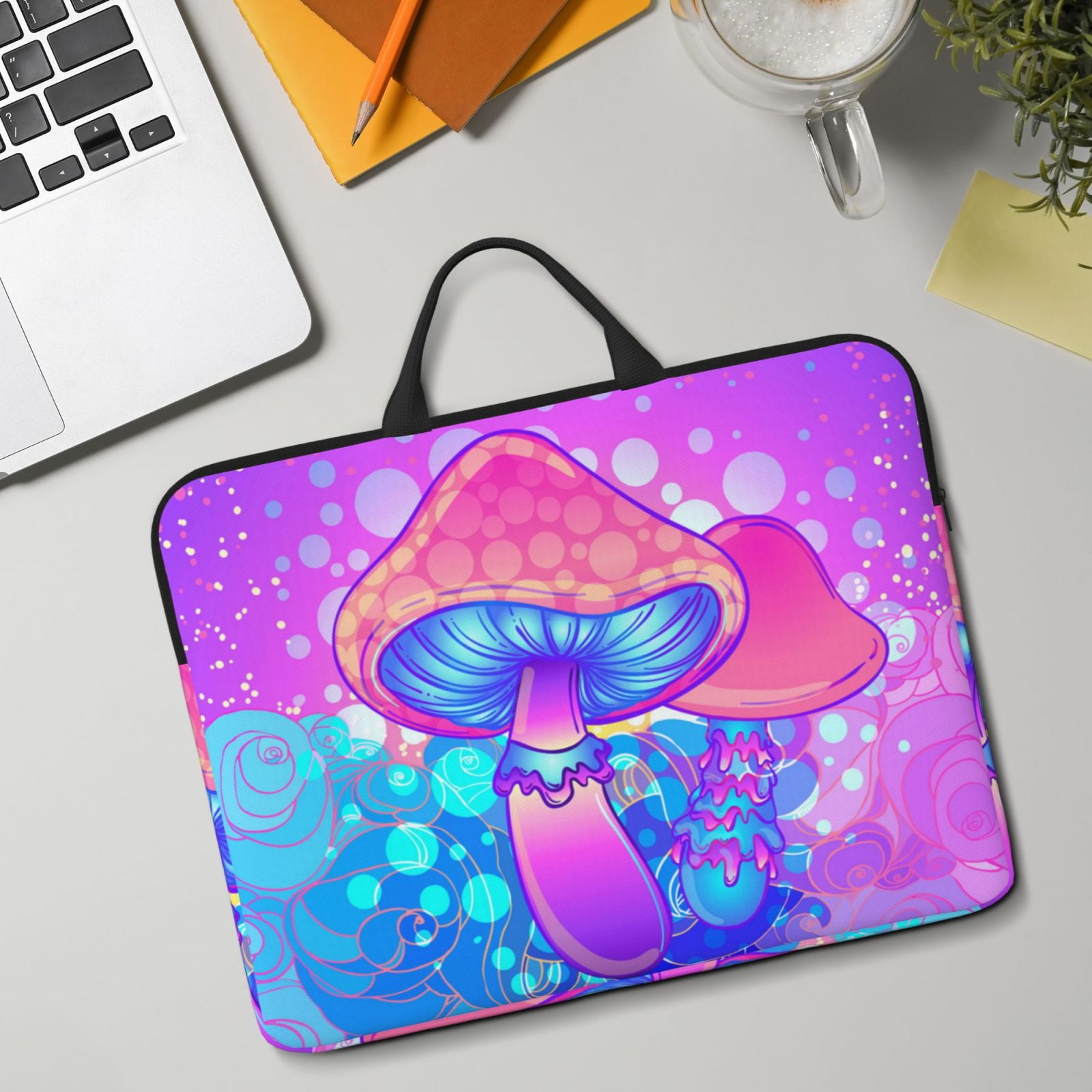 Laptop Sleeve Case Bag Protective Carrying Case with Handle for 14 inch Laptop, Magic Mushroom Geometry Psychedelic