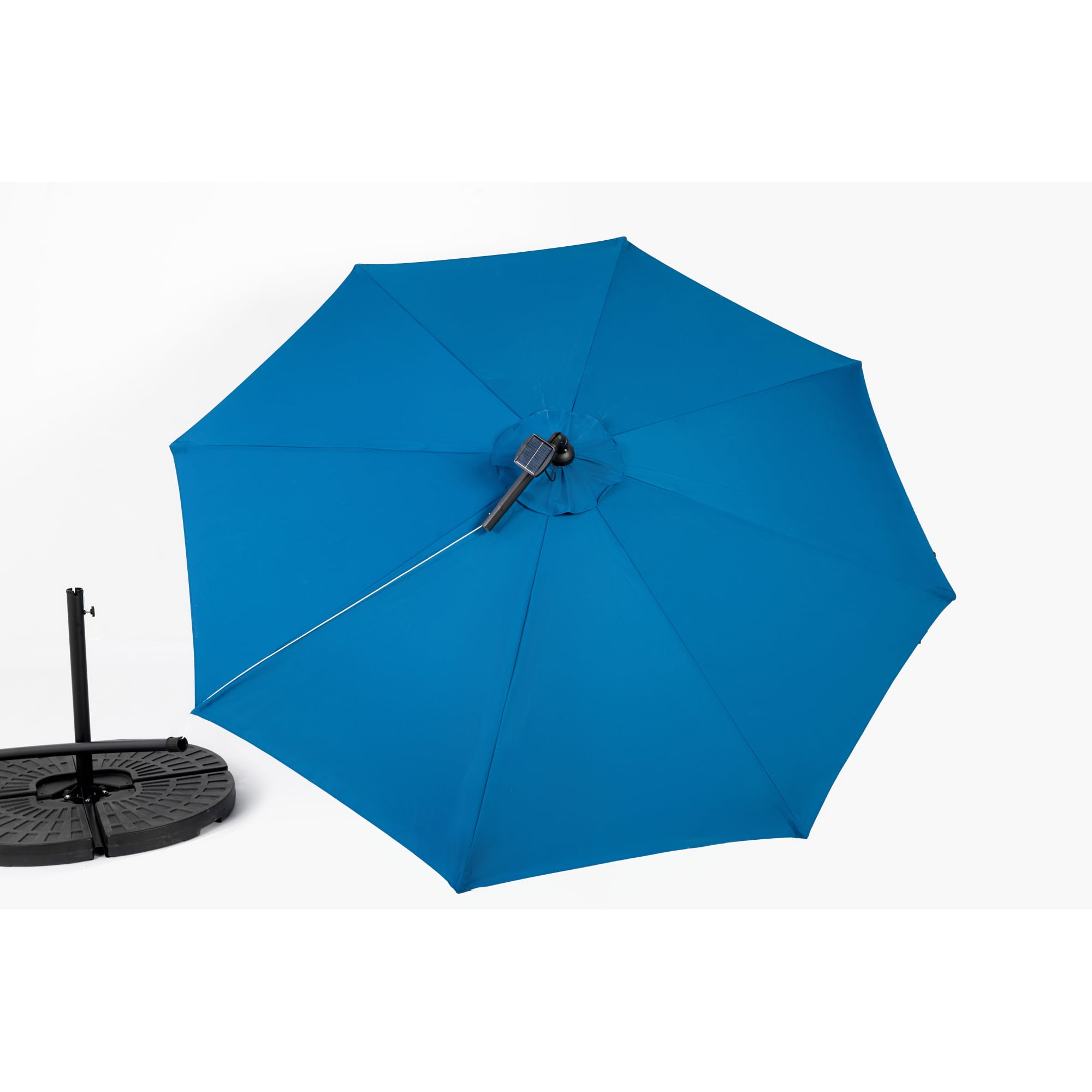 Leumius 10ft Solar LED Patio Umbrella, Offset Cantilever Outdoor Umbrella with 40 LED Lights, Infinite Tilt, 360 Degree Rotation, Crank Handle for Pool Deck Garden Backyard,Dark Blue(No Base)