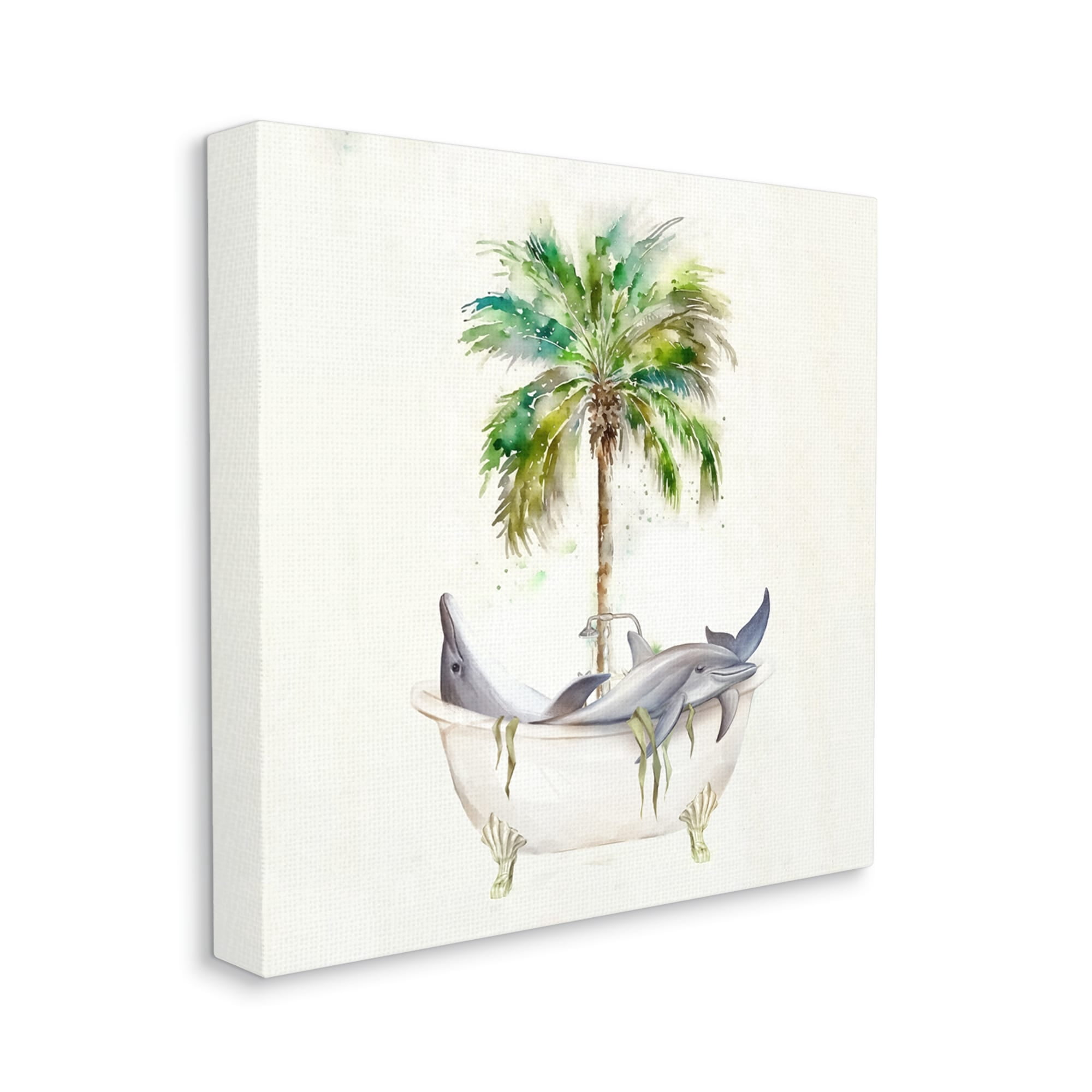 Stupell Industries Dolphins in Bath Tub Palm Tree Animals & Insects Painting Gallery Wrapped Canvas Print Wall Art