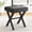 Black, variant on Square Linen Makeup Stool with Metal X Legs, Small Ottoman Stool Chair for Vanity, Modern Padded Vanity Seat Foot Rest Stool for Makeup Room, Living Room, Bathroom, Carbon Gray
