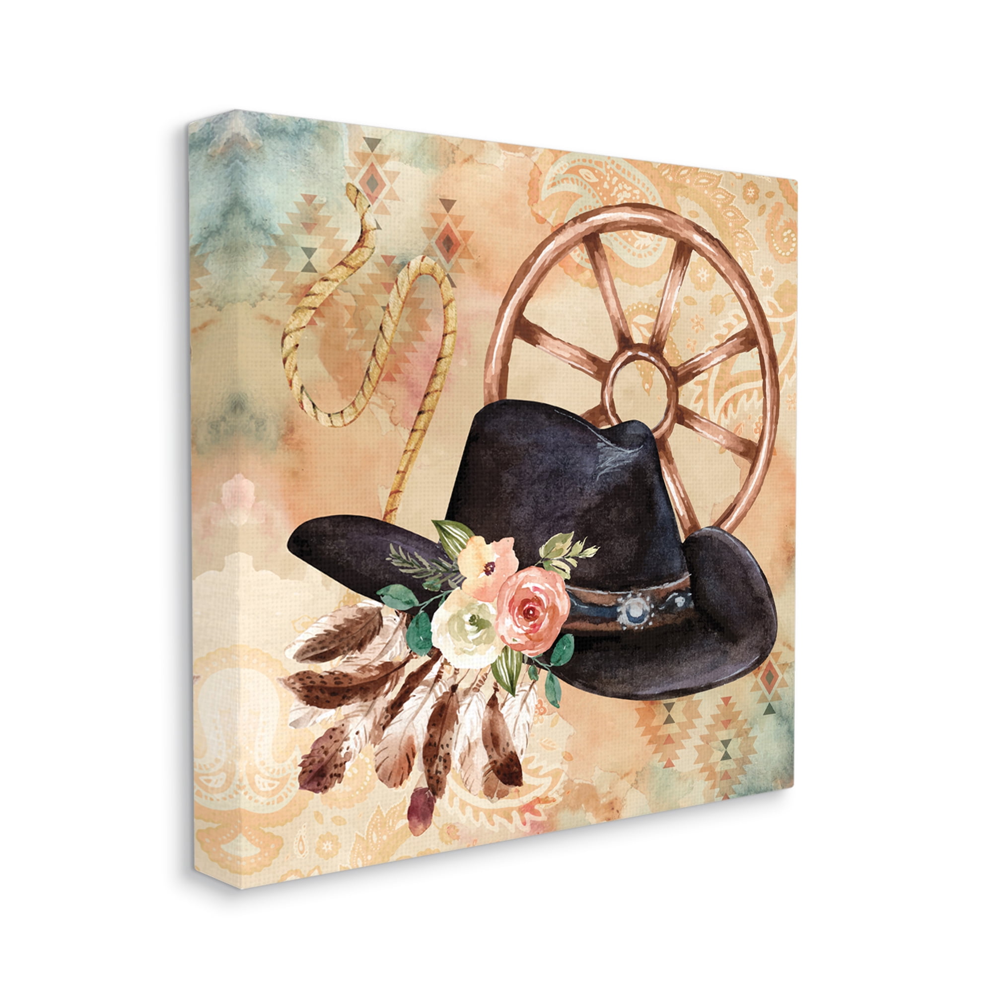 Stupell Southwestern Hat Floral Paisley Beauty & Fashion Painting Gallery Wrapped Canvas Print Wall Art