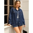 thumbnail image 2 of Unique Bargains Women's Casual Denim Jacket with Oversized Pockets M Dark Blue, 2 of 7