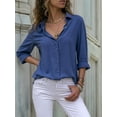 thumbnail image 6 of Women Lapel Button Down Chiffon Shirts Solid Color Office Blouse Casual Long Sleeve Tops Blue M, 6 of 8