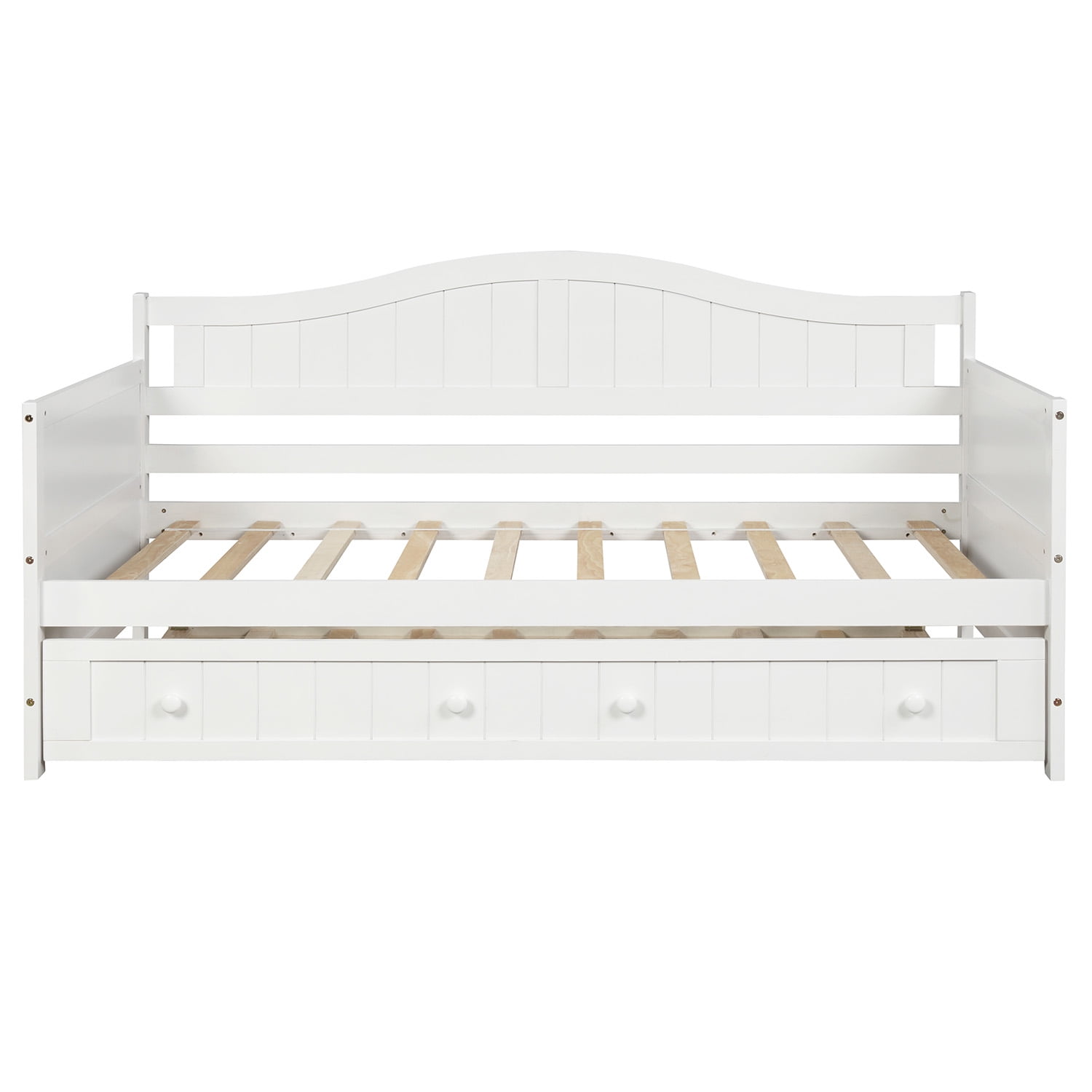 Kepooman Twin Size Solid Wood Daybed with Trundle Bed for Bedroom Living Room, 78.2"L x 42.3"W x 35.4"H, White Kepooman Twin Size Solid Wood Daybed with Trundle Bed for Bedroom Living Room, 78.2"L x 42.3"W x 35.4"H, White