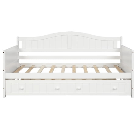 Clearance! Twin Wooden Daybed with Trundle Bed  Sofa Bed for Bedroom Living Room White