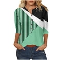 thumbnail image 3 of Pompotops Femmes Casual Manches 3/4 Imprimé Col Rond Boutonné Tunique de Base Tops T-shirts Chemisiers Dégagement, 3 of 5