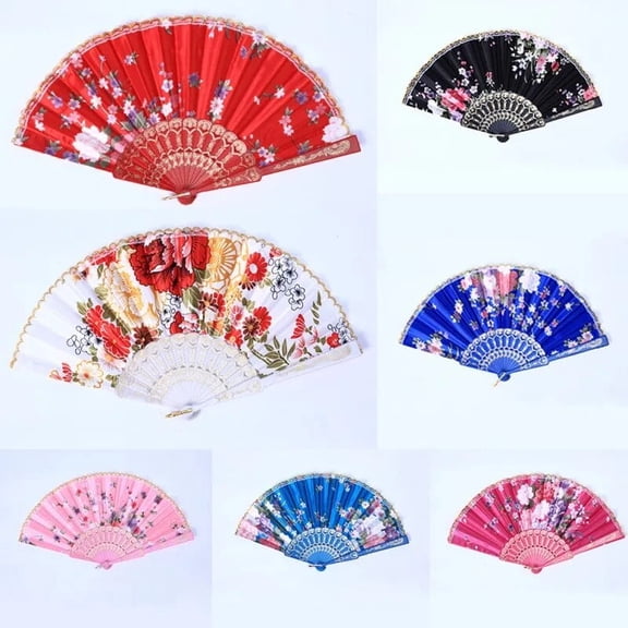 1Pc Floral Folding Hand Fan Vintage Handheld Silk Cloth Fans with Different Flower Patterns for Chinese Dance Party Wedding