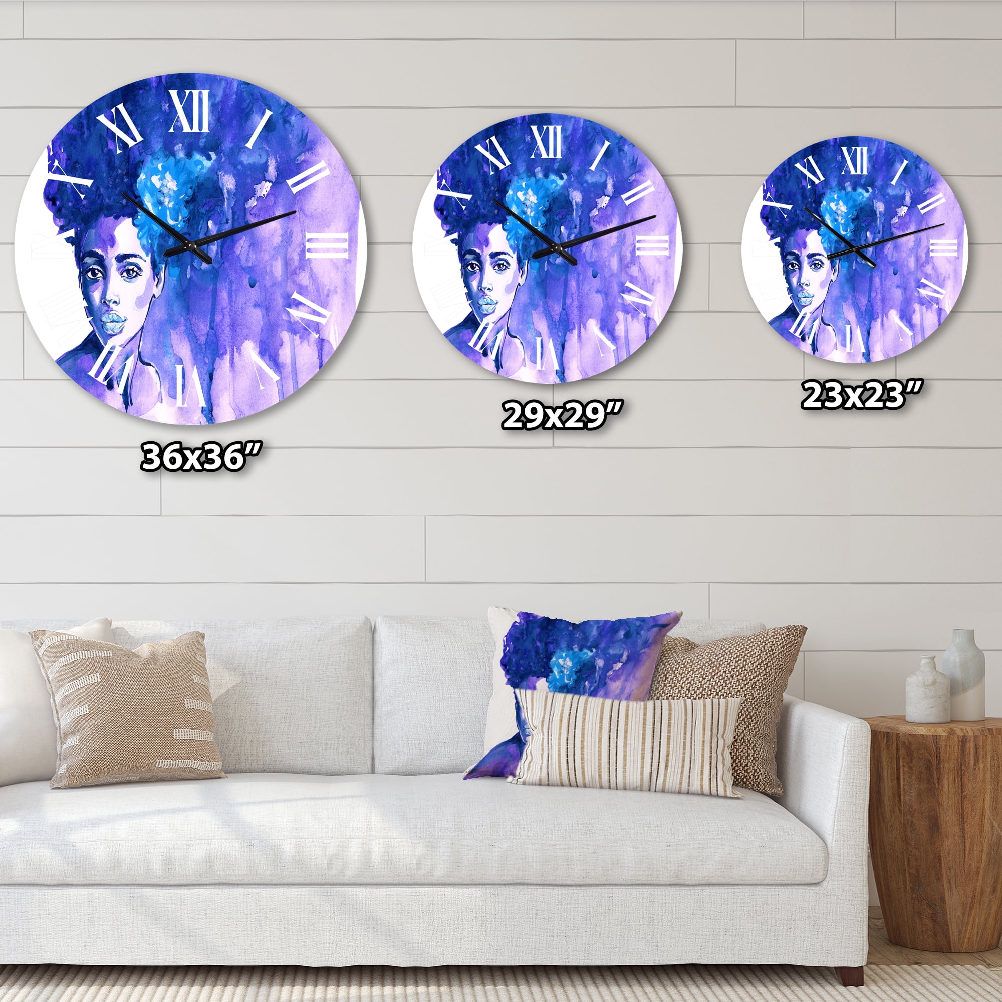 Designart 'Glorious Blue Portrait Of African American Woman' Modern Wall Clock