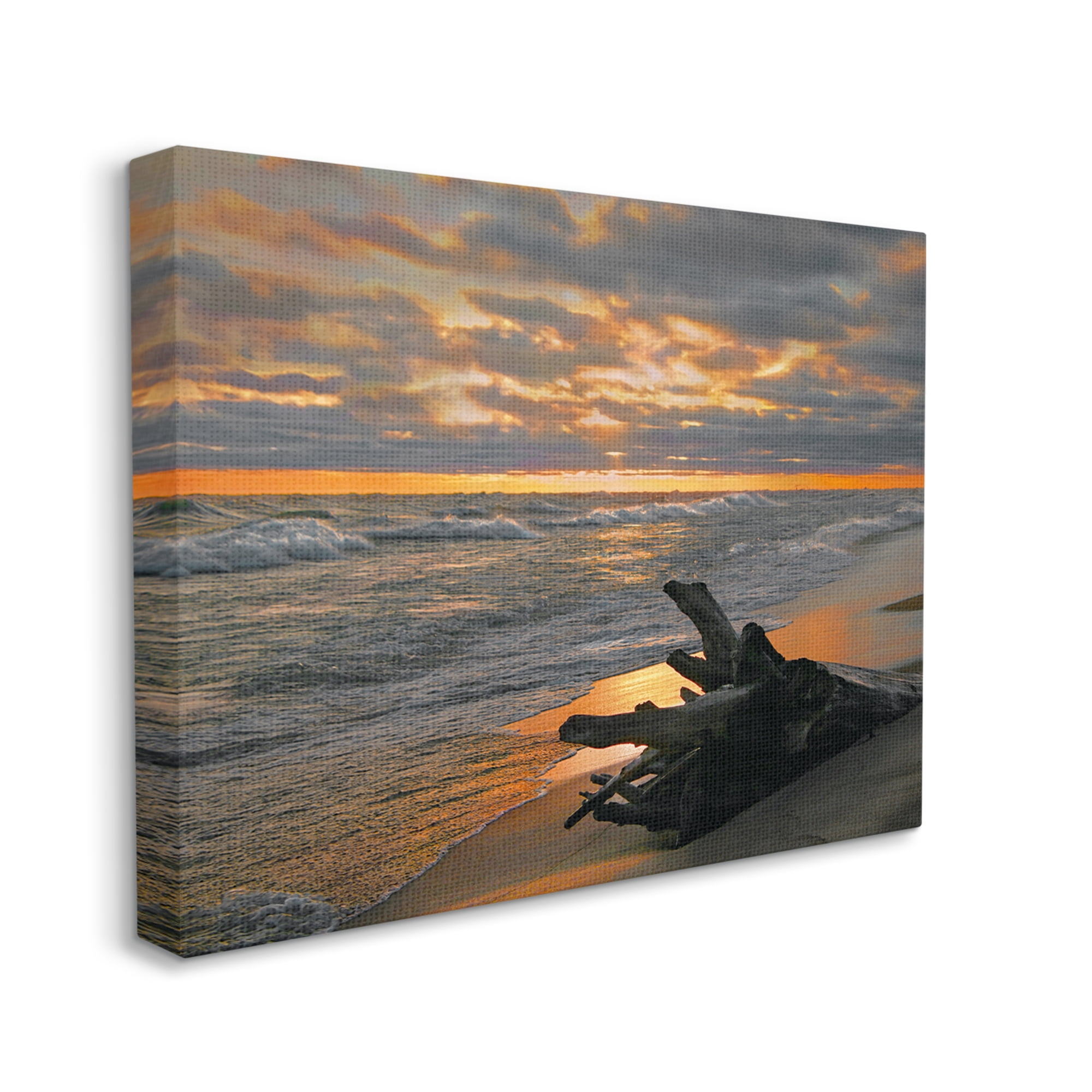Stupell Industries Driftwood at Sunset Landscape Photography Gallery Wrapped Canvas Art Print Wall Art, 20 x 16