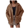 thumbnail image 4 of NOLDARES Oversized Leather Jackets for Women Fall Fashion Outfits Leather Motorcycle Bomber Winter Coat Trendy(Coffee,XL), 4 of 6