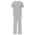 thumbnail image 6 of Scrub Suits for Women V Neck Ruched Top with Pockets & Straight Pants Medical Workwear for Nurses, Pet Care, 6 of 9